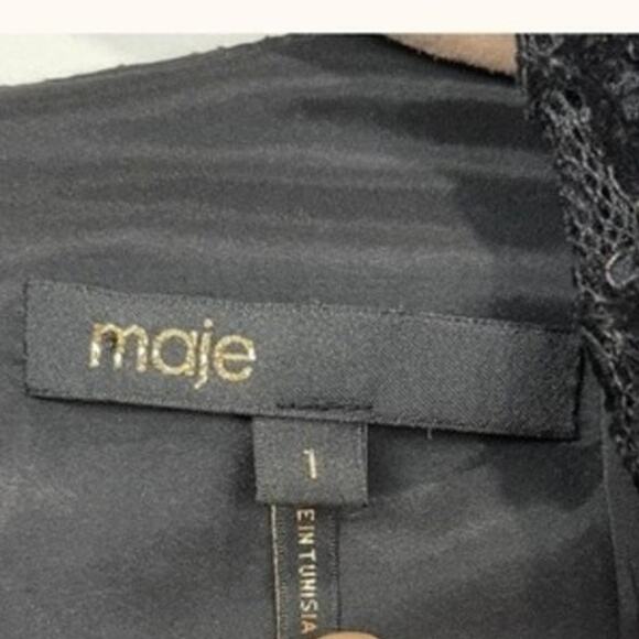 Maje | Rimael Black Velvet Flocked Lace Puff Sleeve Mini Dress Size 1 US S - Picture 5 of 11